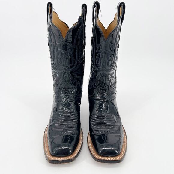 Lucchese 2000 Black Patent Leather Square Toe Gothic Western Cowgirl Boot size 7 - Picture 5 of 11